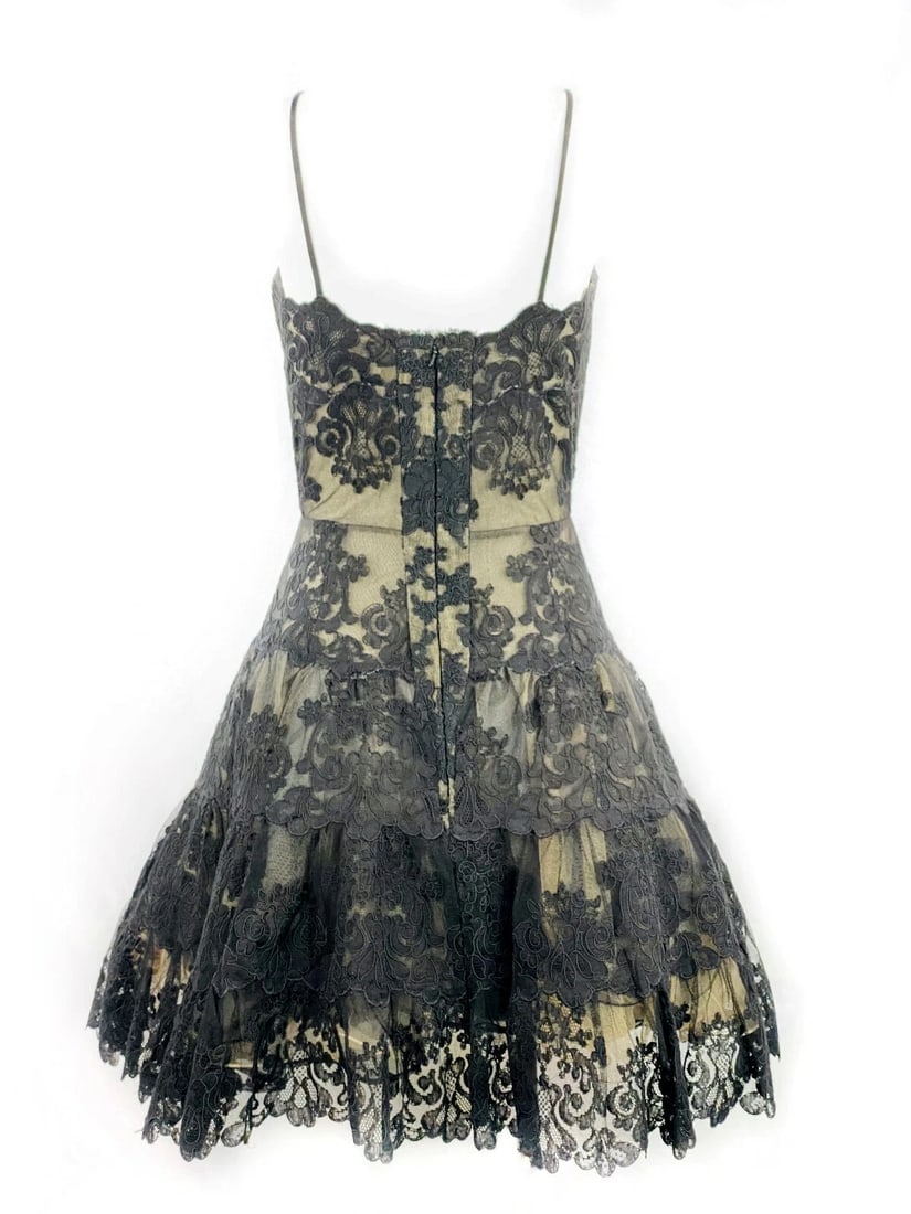 Vintage VICKY TIEL Couture Paris Black Floral Lace Sleeveless Mini Dress Size S - 6