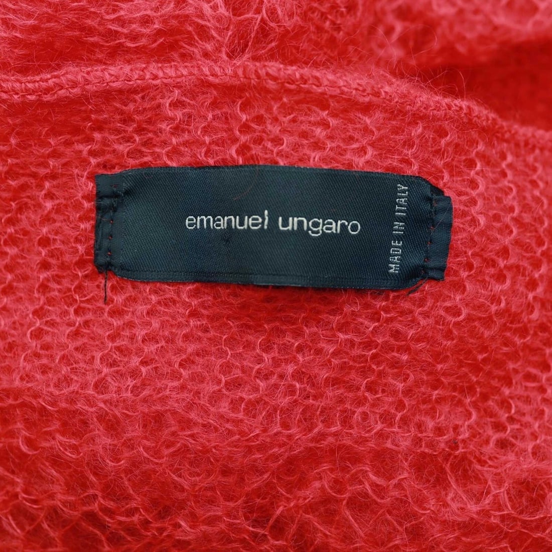 Emanuel Ungaro Coral Red Mohair Wool Knit Long Foulard Scarf Shawl Echarpe - 3