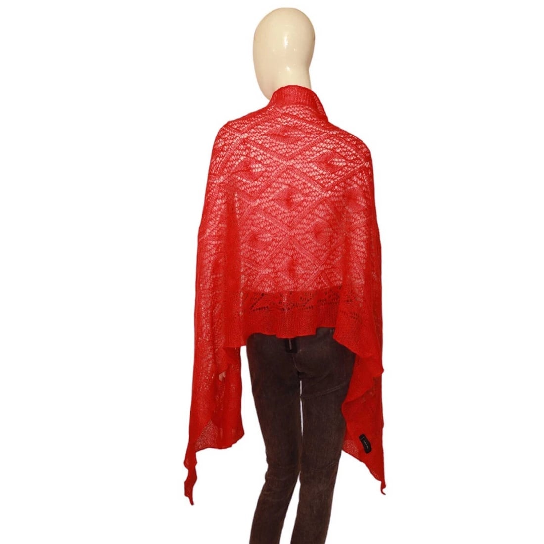 Emanuel Ungaro Coral Red Mohair Wool Knit Long Foulard Scarf Shawl Echarpe - 7