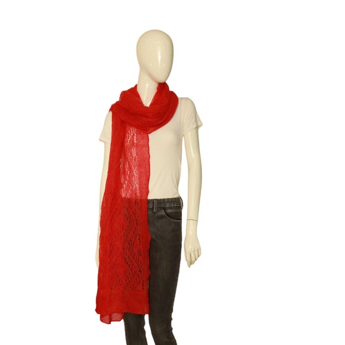 Emanuel Ungaro Coral Red Mohair Wool Knit Long Foulard Scarf Shawl Echarpe - 8