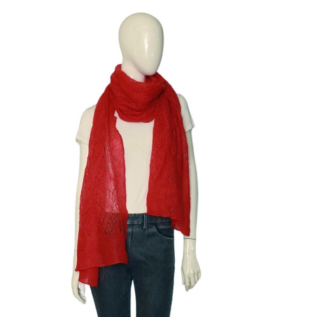 Emanuel Ungaro Coral Red Mohair Wool Knit Long Foulard Scarf Shawl Echarpe - 9