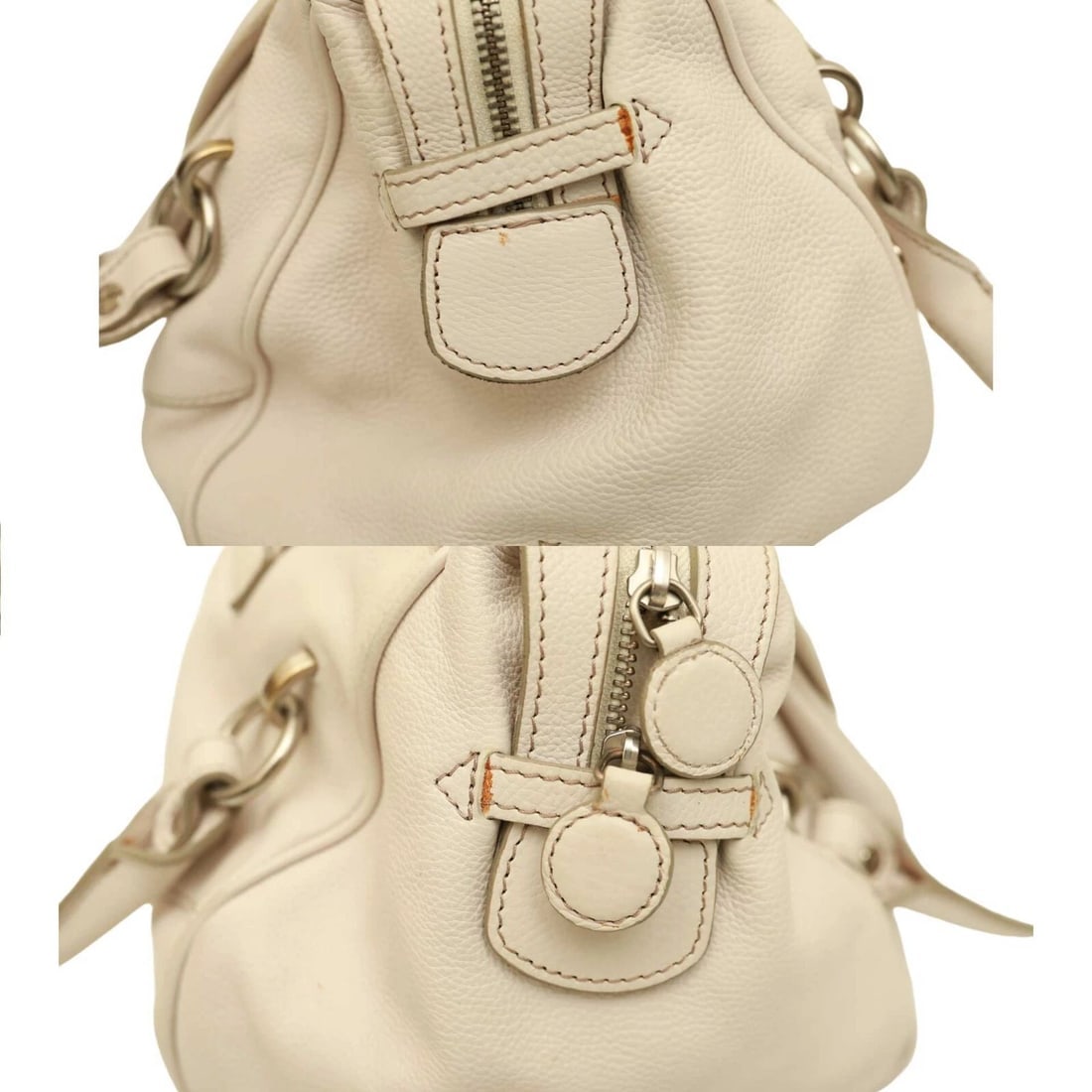 Calvin Klein White Leather Beige Stitching Satchel Bag Shoulder Flap top Handbag - 10