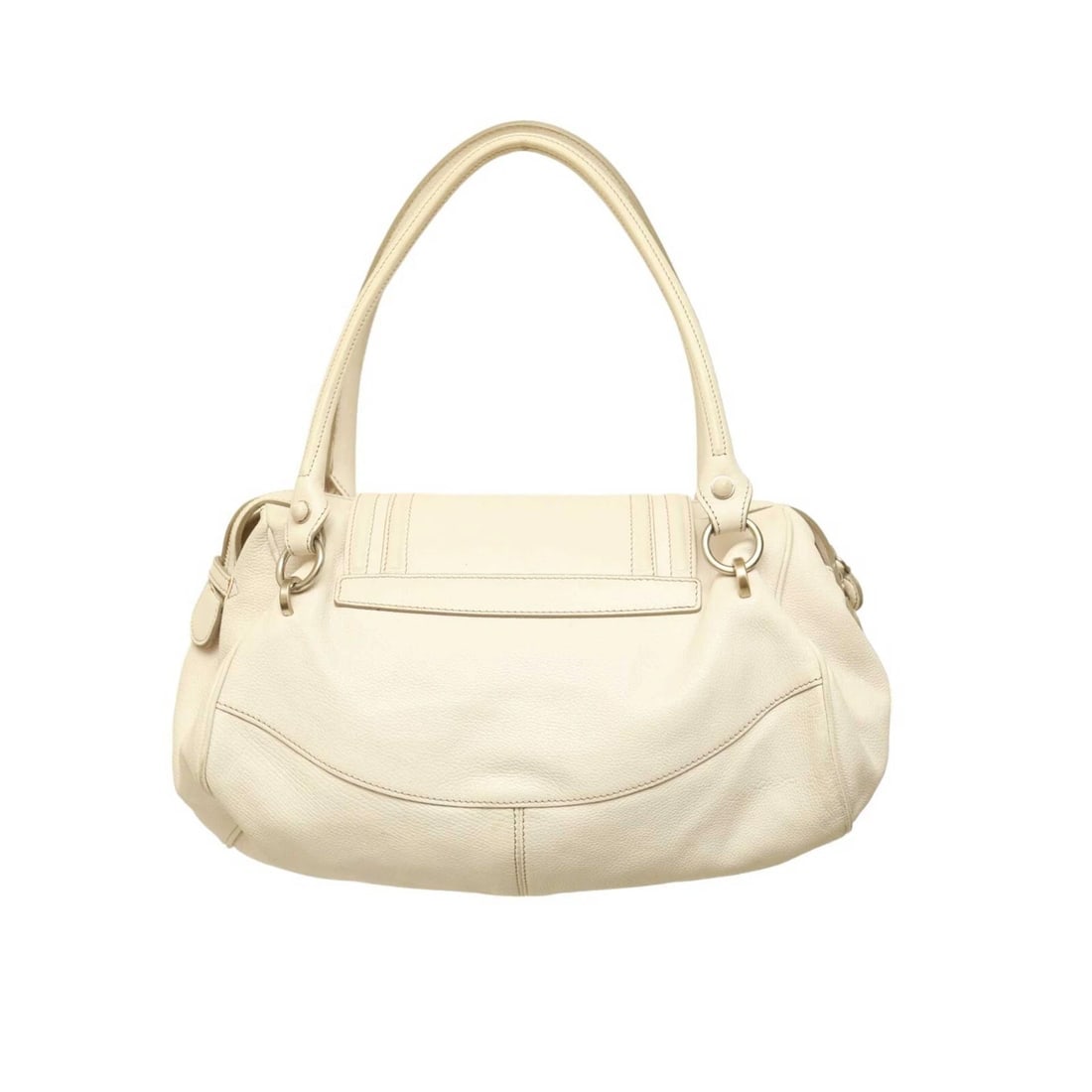 Calvin Klein White Leather Beige Stitching Satchel Bag Shoulder Flap top Handbag - 2
