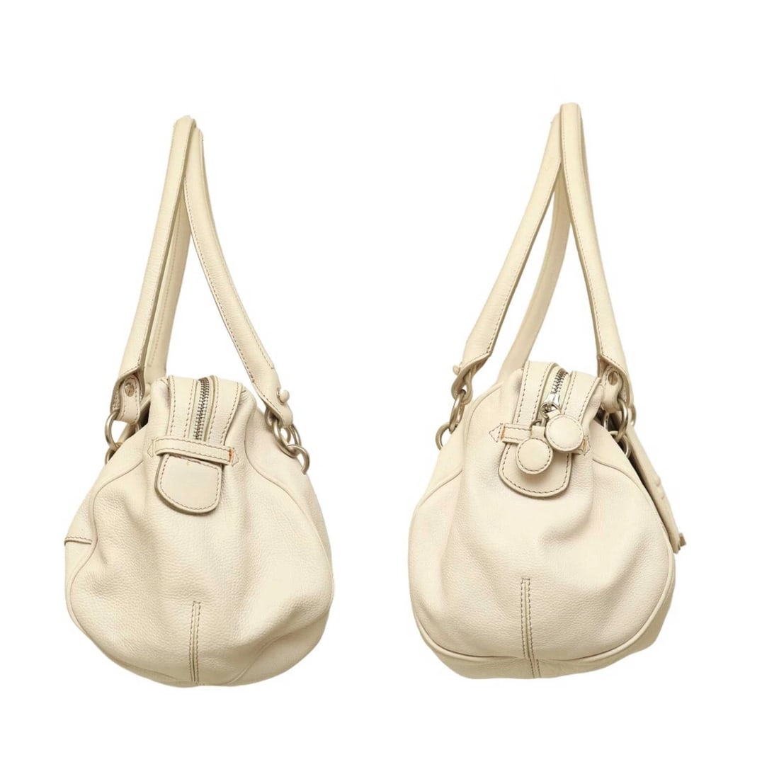 Calvin Klein White Leather Beige Stitching Satchel Bag Shoulder Flap top Handbag - 3