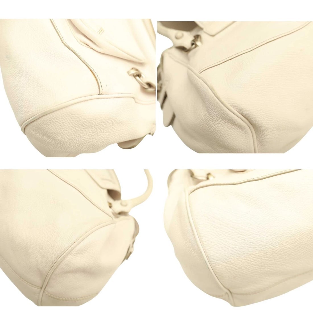 Calvin Klein White Leather Beige Stitching Satchel Bag Shoulder Flap top Handbag - 5
