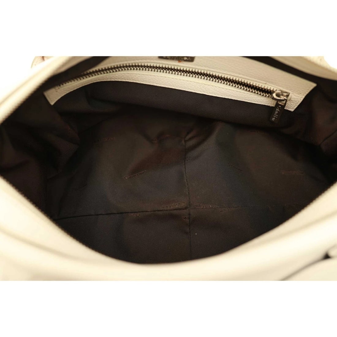 Calvin Klein White Leather Beige Stitching Satchel Bag Shoulder Flap top Handbag - 8