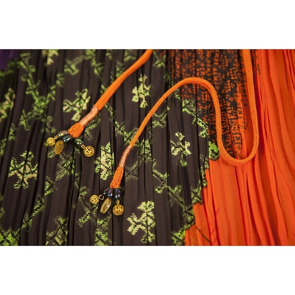 Etro Orange 100% Silk Pleated Drawstring Knee Length Midi Skirt Size 44 - 5