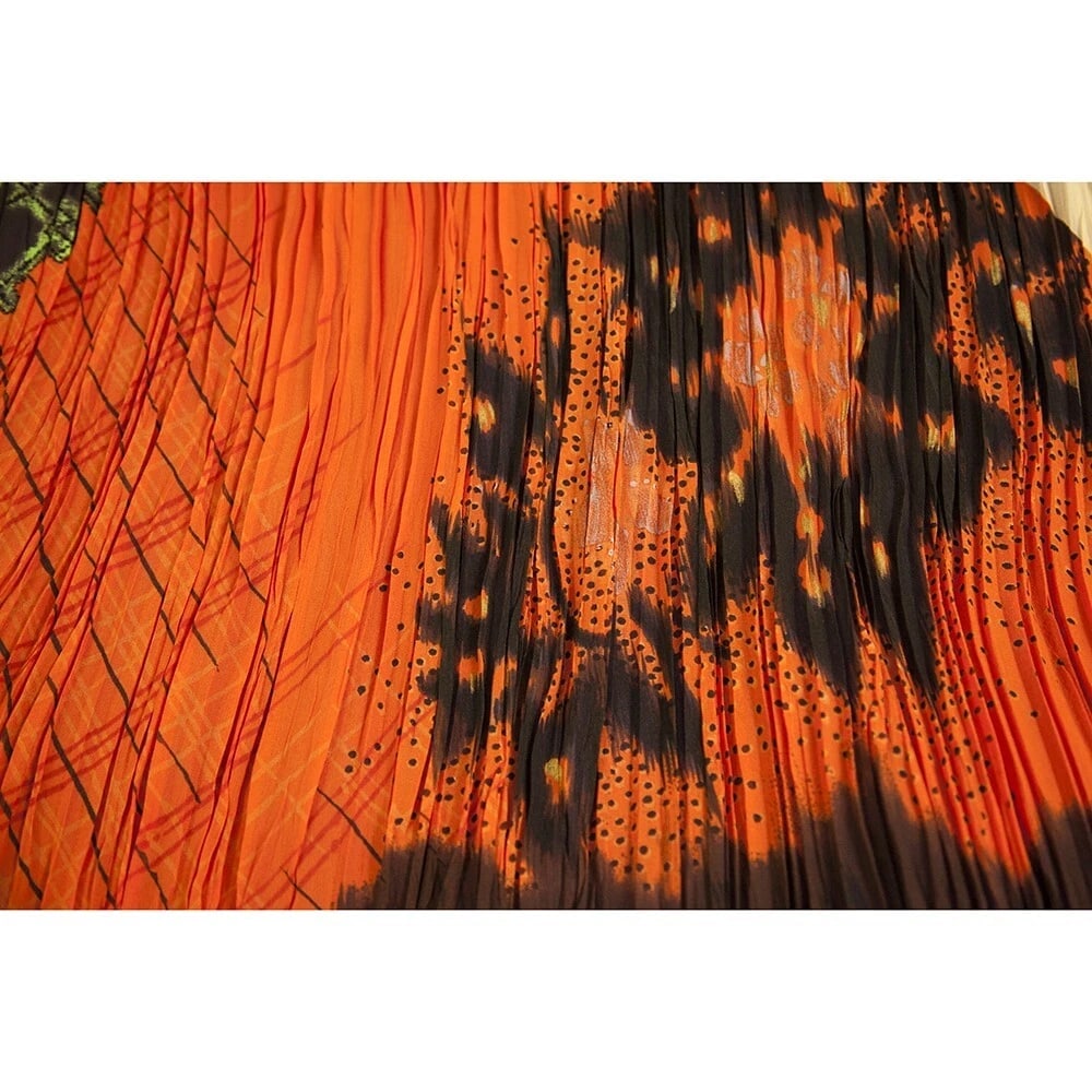 Etro Orange 100% Silk Pleated Drawstring Knee Length Midi Skirt Size 44 - 6