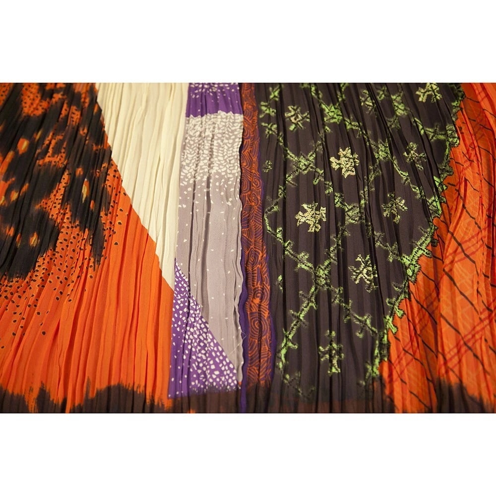 Etro Orange 100% Silk Pleated Drawstring Knee Length Midi Skirt Size 44 - 7