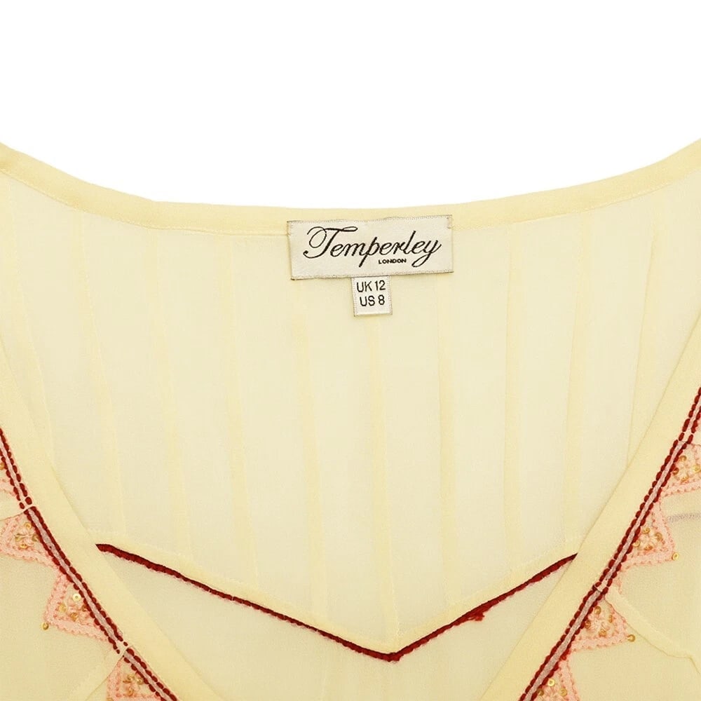 Temperley London Ivory Silk Red Pink Embroidery Sheer Mini Dress size UK 12 - 3