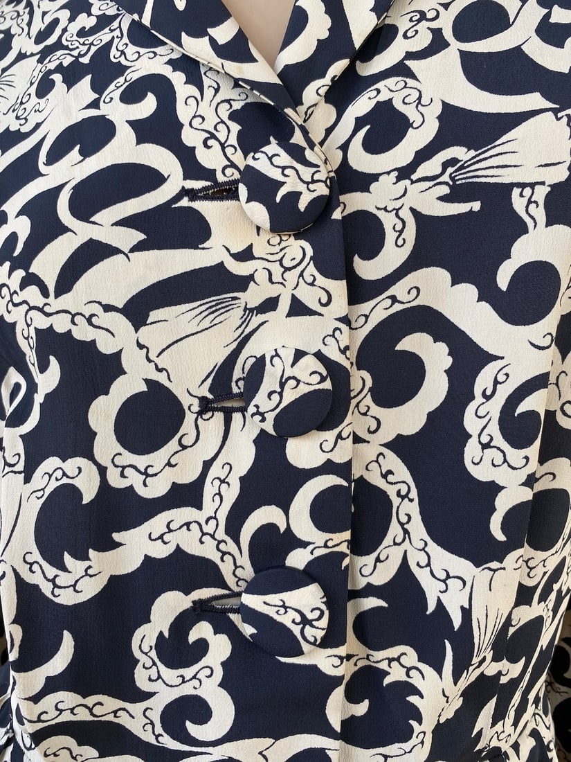 Vintage 1940s Rayon Dress w Ladies Novelty Print Sz L W32 - 3