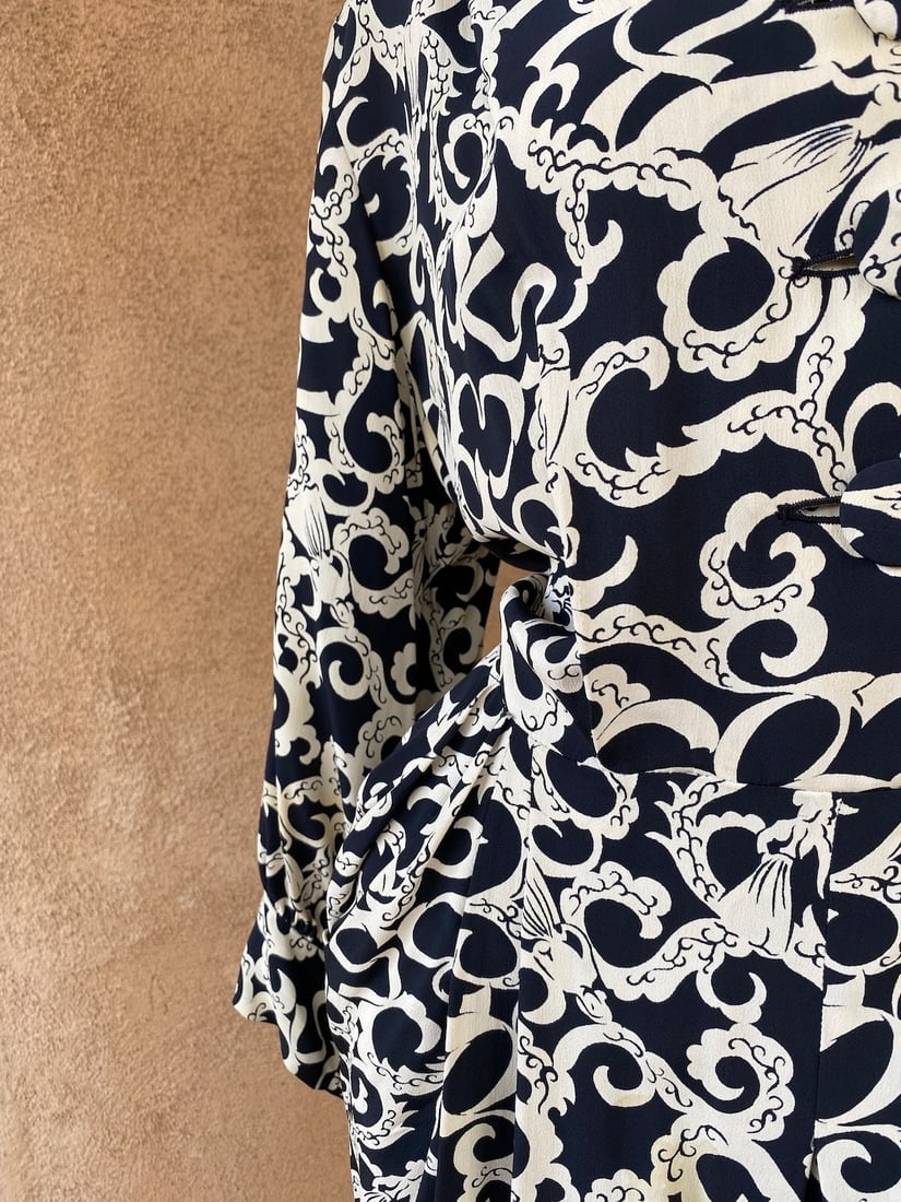 Vintage 1940s Rayon Dress w Ladies Novelty Print Sz L W32 - 4