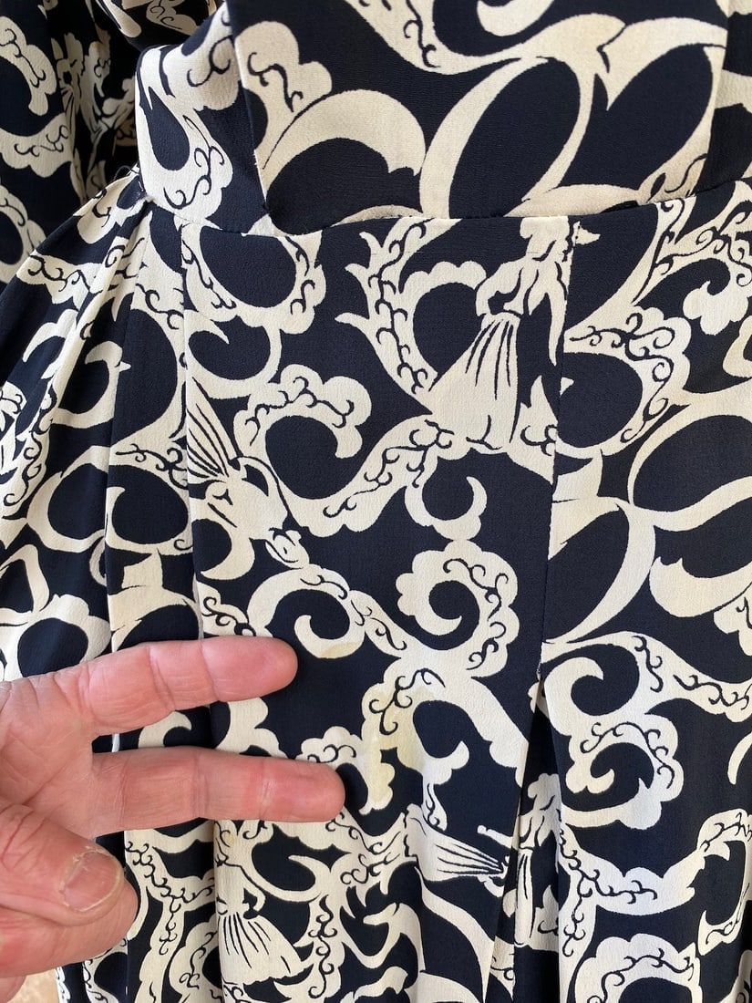 Vintage 1940s Rayon Dress w Ladies Novelty Print Sz L W32 - 8