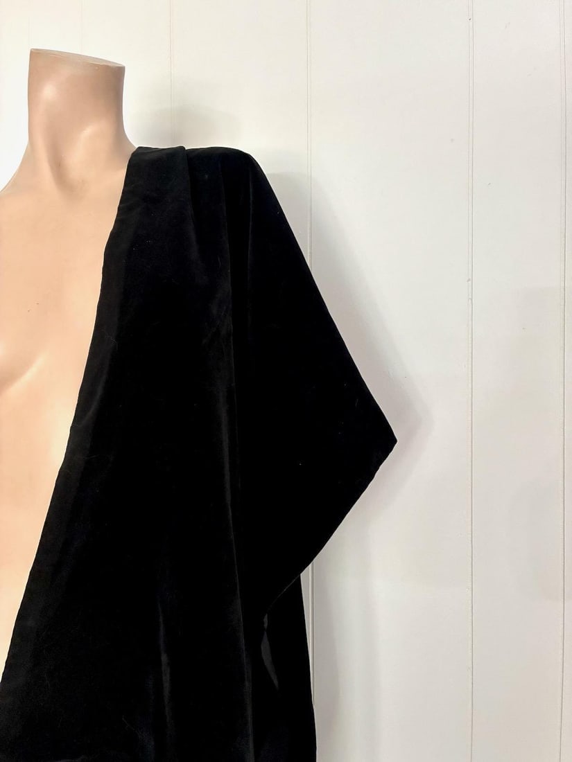 Vintage 1960s Black Velvet Shawl Wrap w Fringe OS - 3