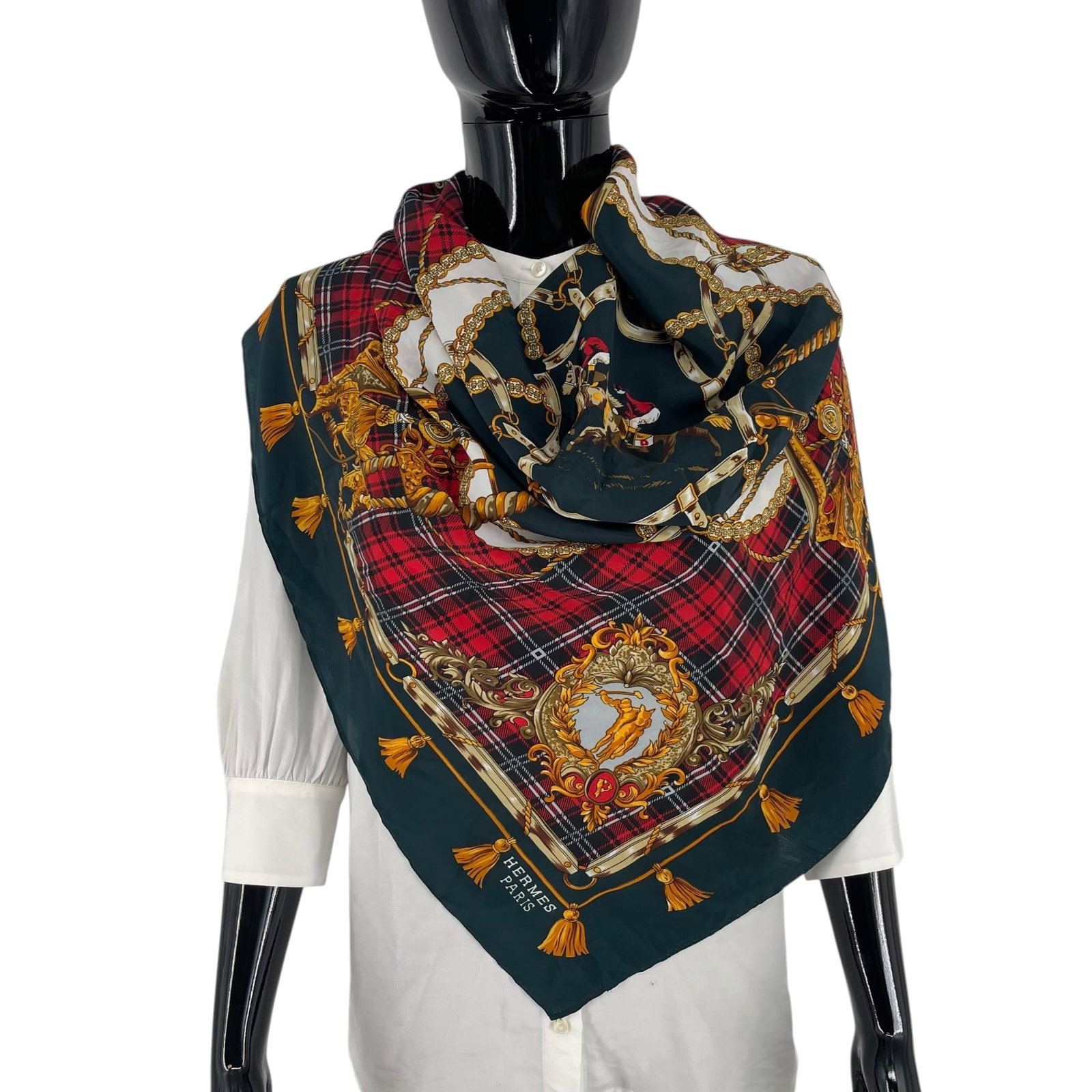 Hermes Dark Green Printed 100% Silk Scarf - 2