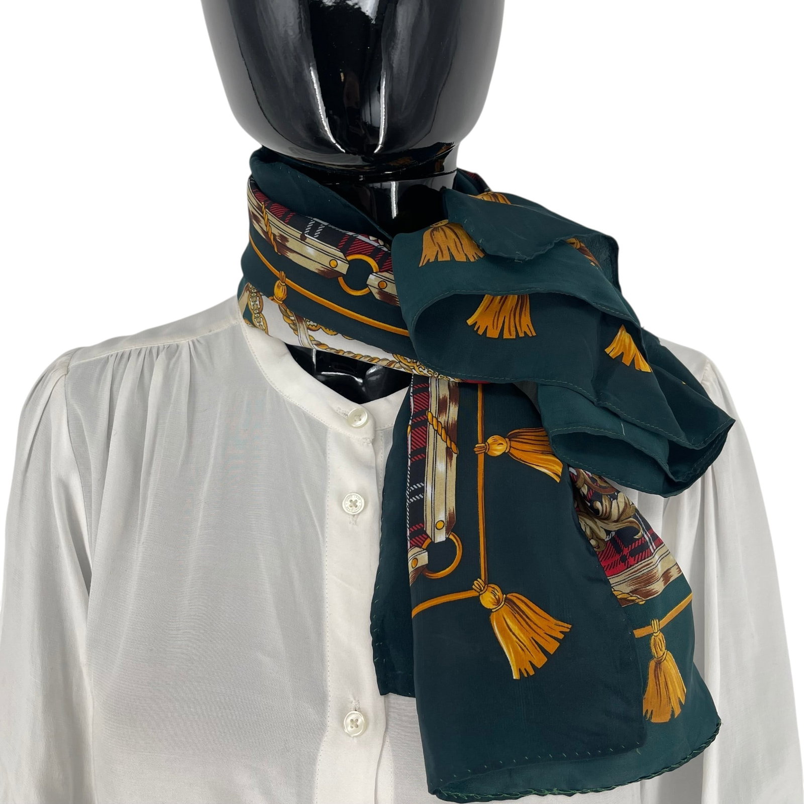 Hermes Dark Green Printed 100% Silk Scarf - 3