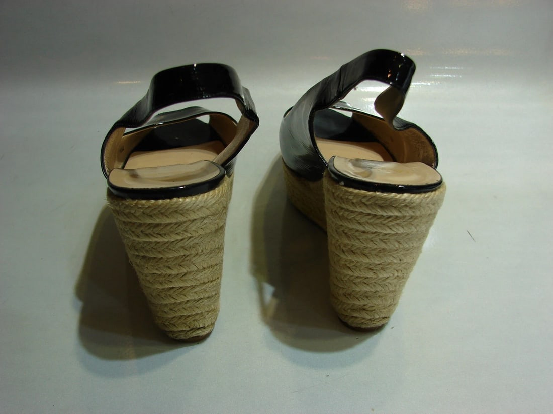 BALLY MADE IN ITALY SIZE 38 1/2 SIMPA WEDGE SHOES ESPADRILLS PATENT LEATHER - 3