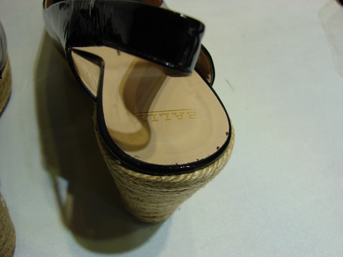 BALLY MADE IN ITALY SIZE 38 1/2 SIMPA WEDGE SHOES ESPADRILLS PATENT LEATHER - 4