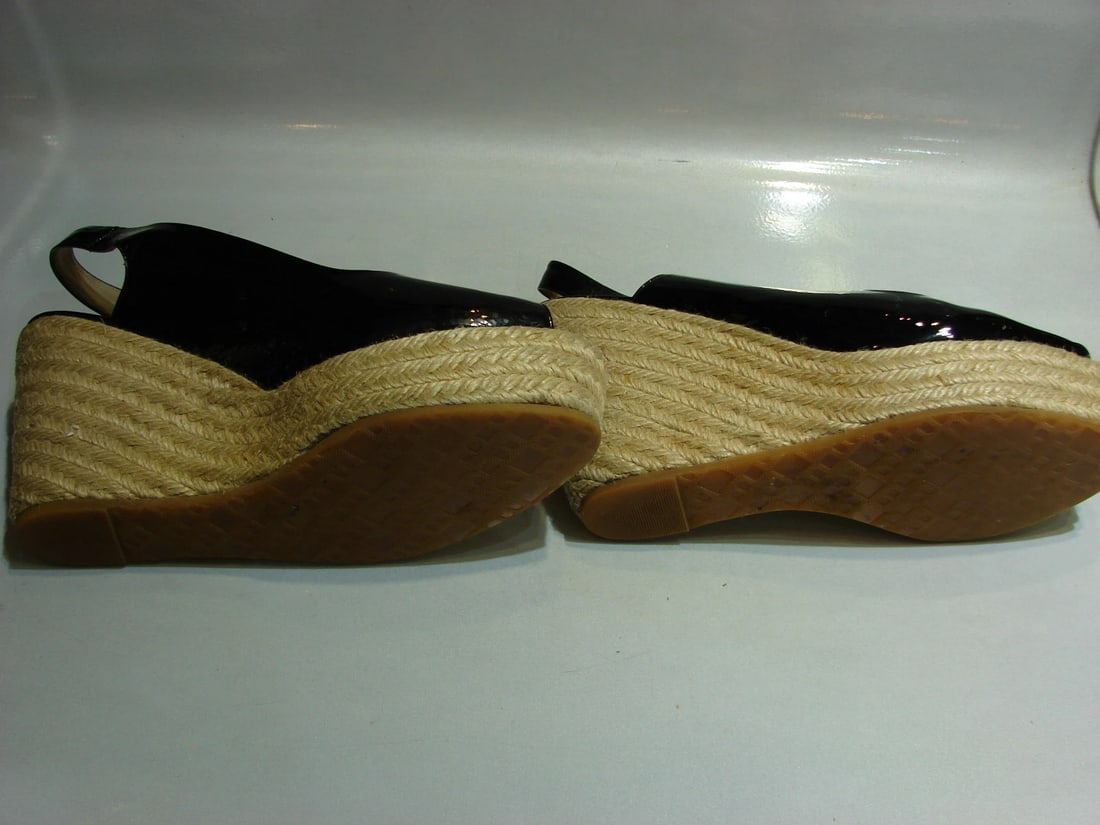 BALLY MADE IN ITALY SIZE 38 1/2 SIMPA WEDGE SHOES ESPADRILLS PATENT LEATHER - 5