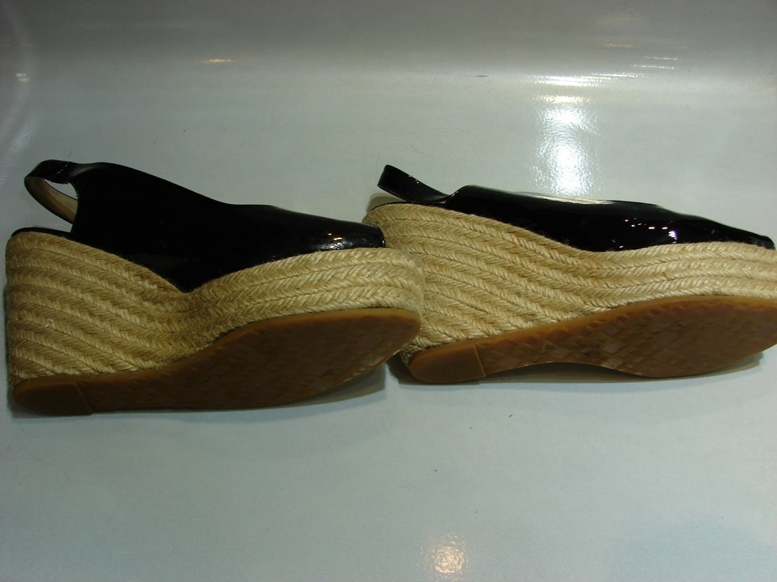 BALLY MADE IN ITALY SIZE 38 1/2 SIMPA WEDGE SHOES ESPADRILLS PATENT LEATHER - 6
