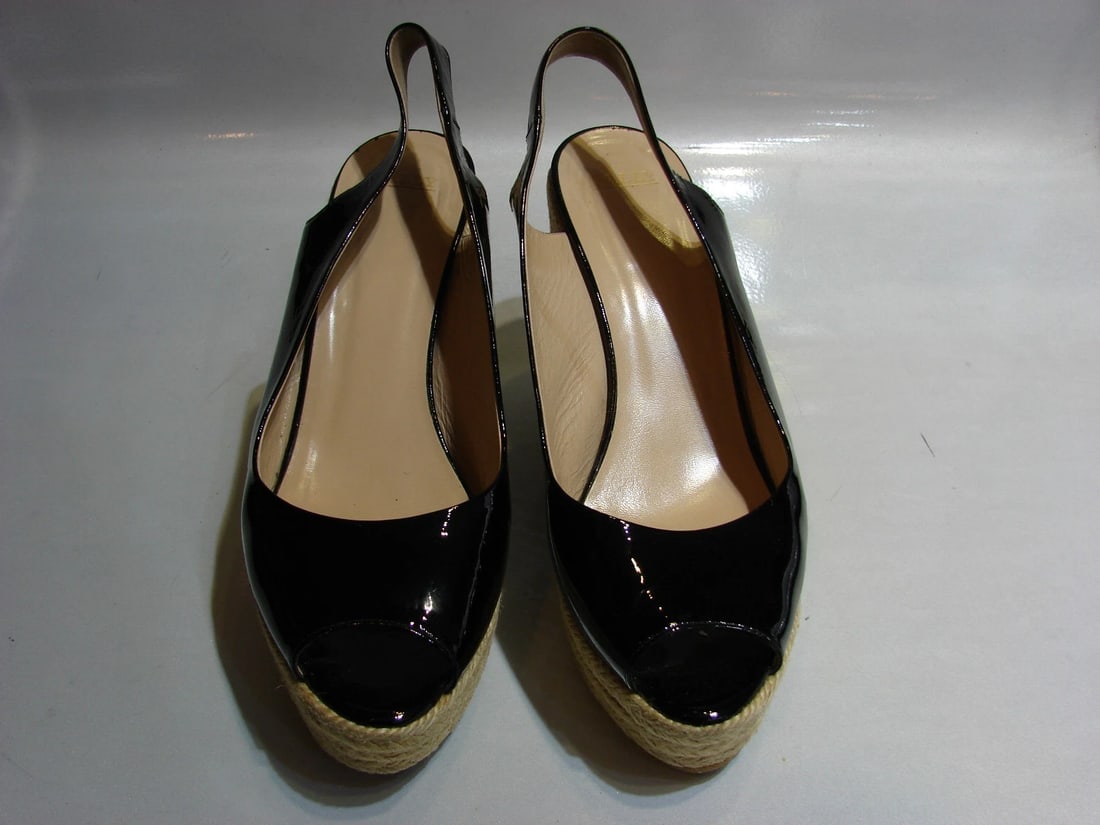 BALLY MADE IN ITALY SIZE 38 1/2 SIMPA WEDGE SHOES ESPADRILLS PATENT LEATHER - 7