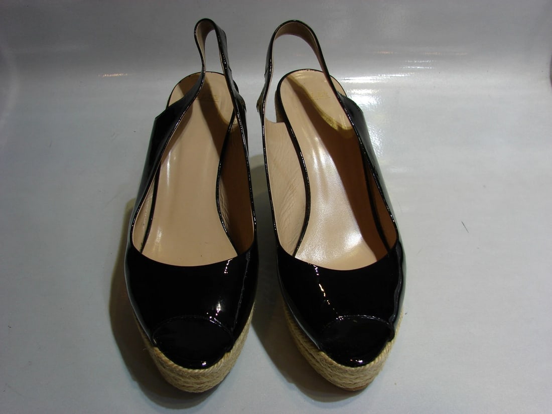 BALLY MADE IN ITALY SIZE 38 1/2 SIMPA WEDGE SHOES ESPADRILLS PATENT LEATHER - 8