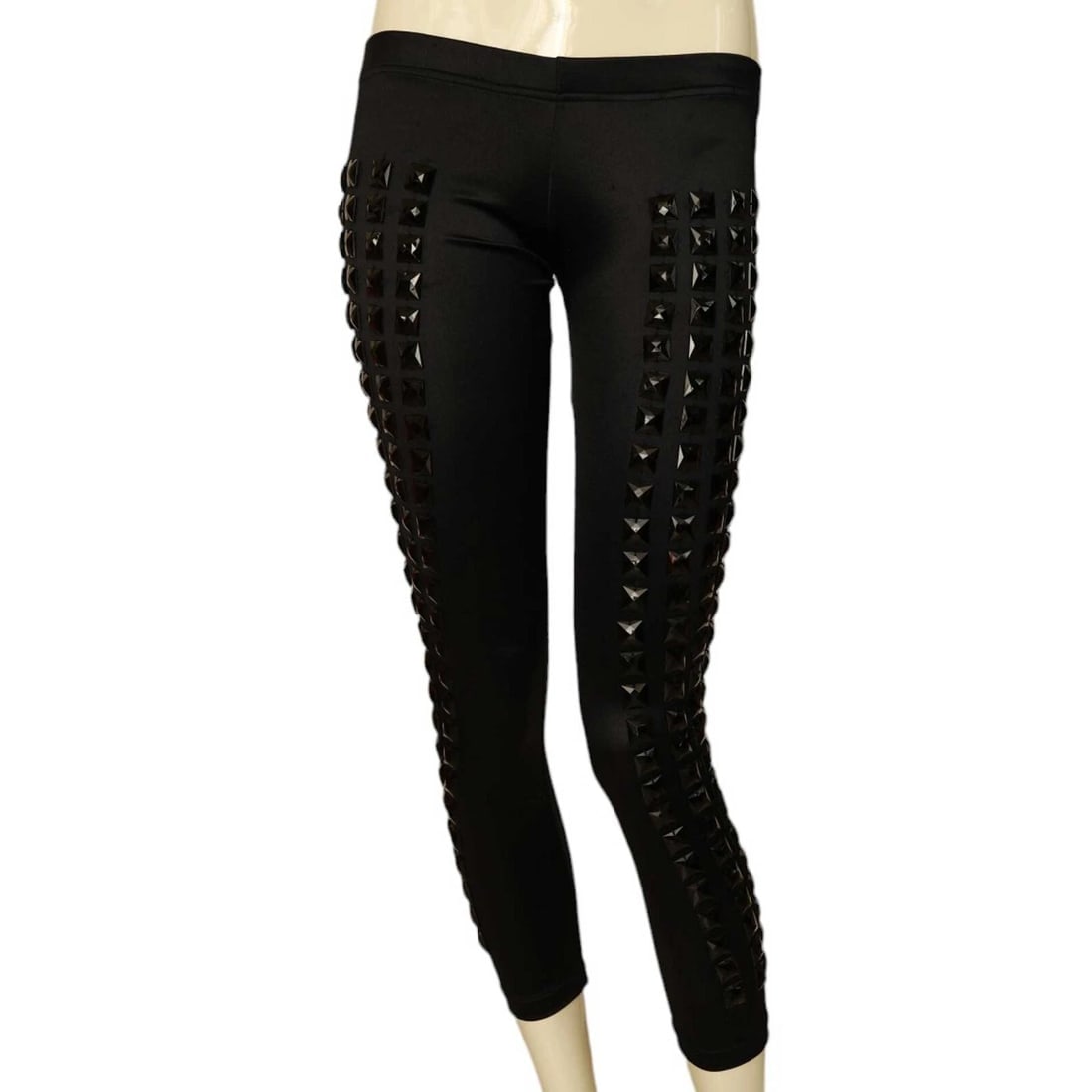 KIX Black Large Pyramid Studs Nylon Leggings trousers pants size S (1 of 7)