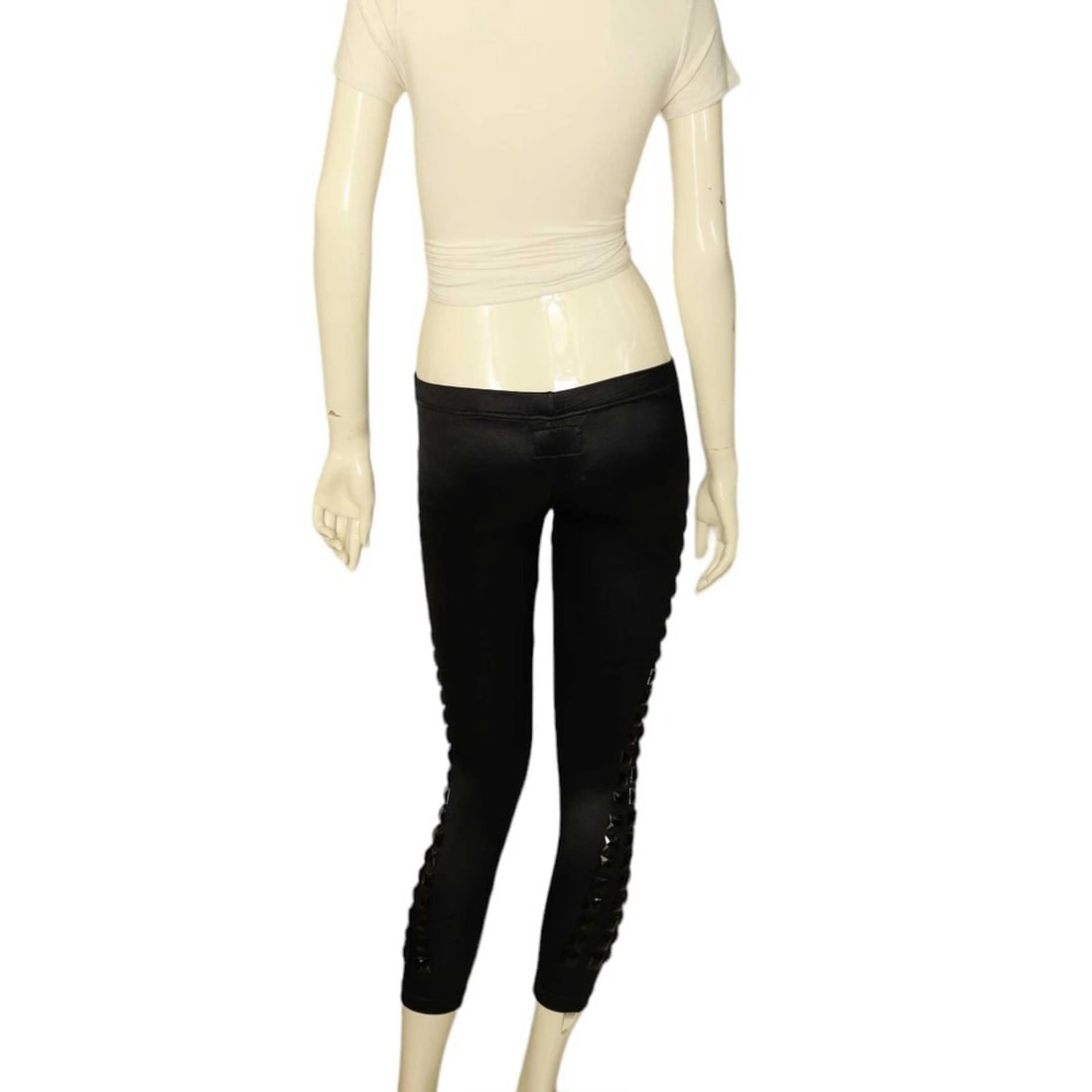 KIX Black Large Pyramid Studs Nylon Leggings trousers pants size S - 2