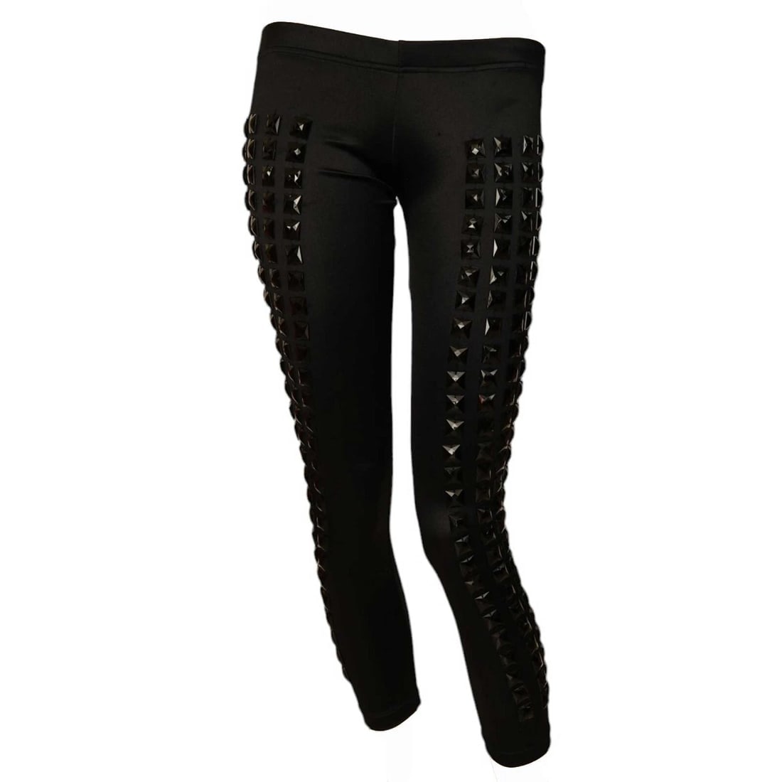 KIX Black Large Pyramid Studs Nylon Leggings trousers pants size S - 7