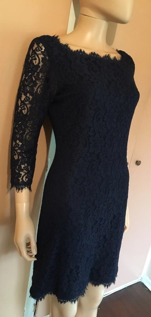 Elegant Diane Von Furstenberg Navy Lace Dress Size 8 - 7