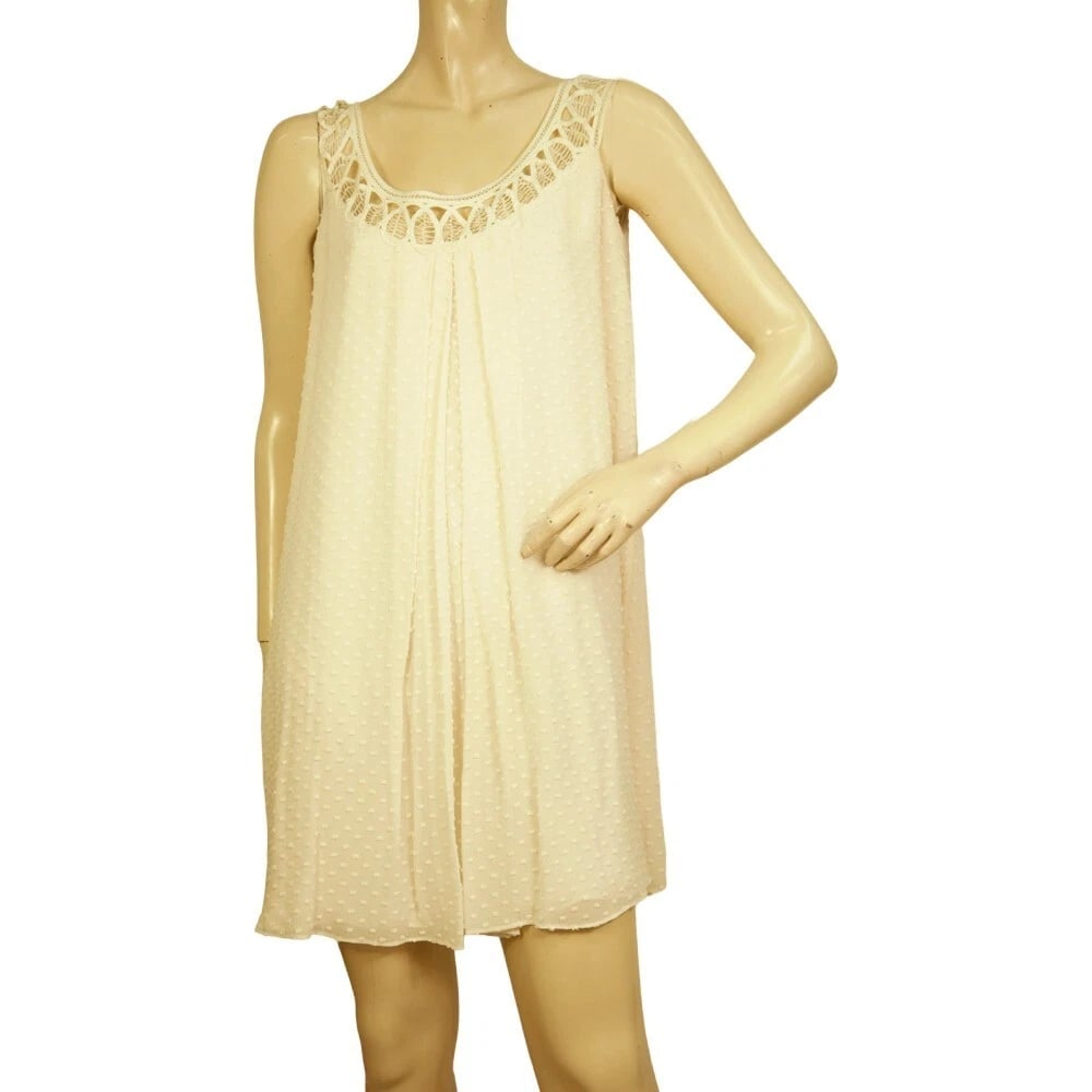 Temperley London Ivory Silk Cotton "Swiss Dot" Lace Straps Mini Dress size UK 10 (1 of 6)