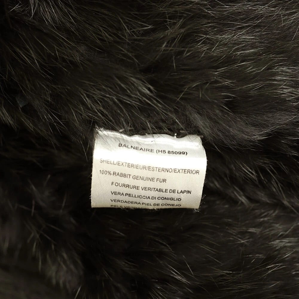 Derhy Rabbit Fur Black Modern cut Belted Jacket Coat w. Fringes size L - 4