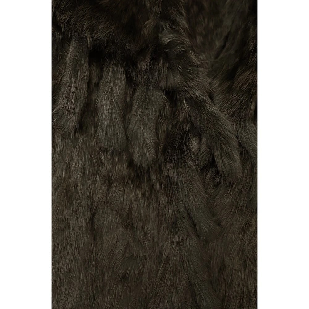 Derhy Rabbit Fur Black Modern cut Belted Jacket Coat w. Fringes size L - 6