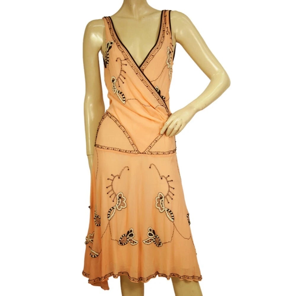 Temperley London Peach Silk Floral Beaded Embroidery Knee Dress size UK 10 (1 of 9)