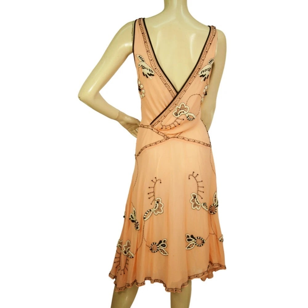 Temperley London Peach Silk Floral Beaded Embroidery Knee Dress size UK 10 - 2