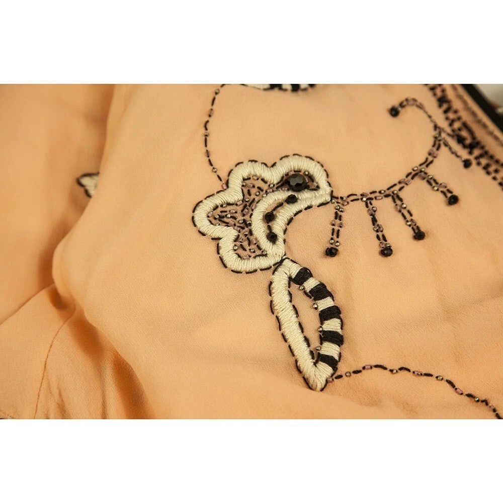 Temperley London Peach Silk Floral Beaded Embroidery Knee Dress size UK 10 - 6