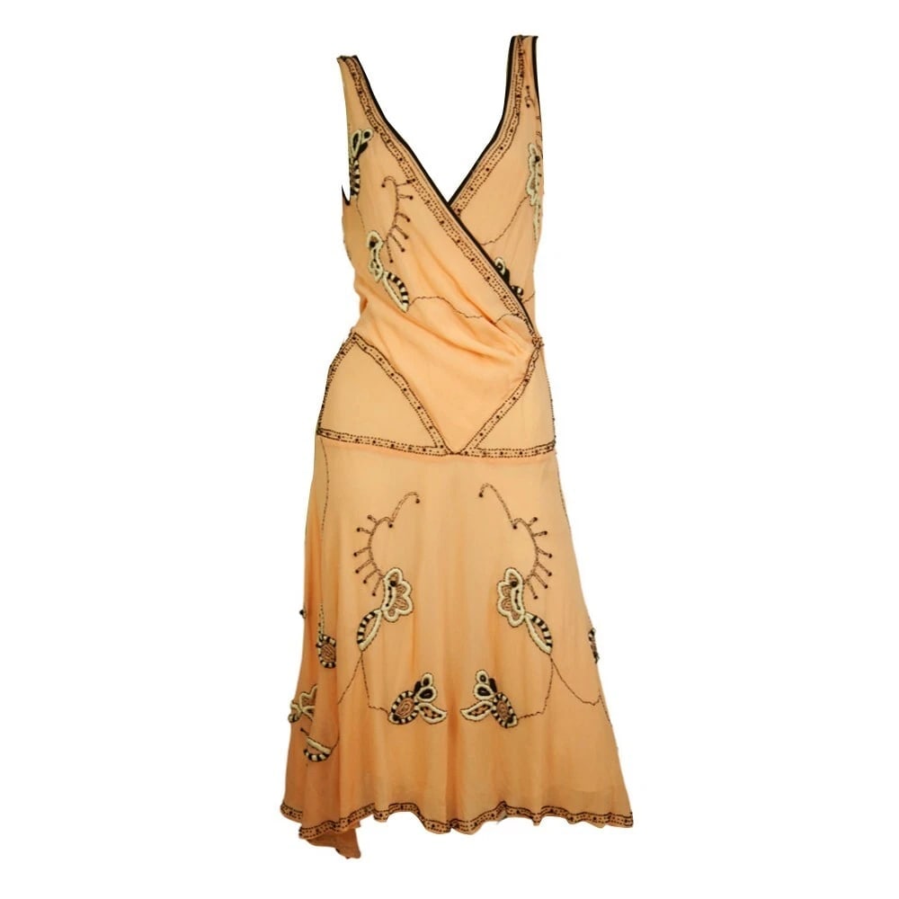 Temperley London Peach Silk Floral Beaded Embroidery Knee Dress size UK 10 - 9