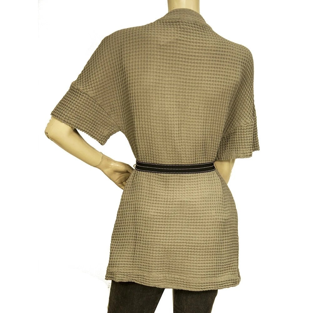 Sophie Deloudi Pique Cotton Linen Open Front w. Belt Cardigan Cardi size 1 - 2