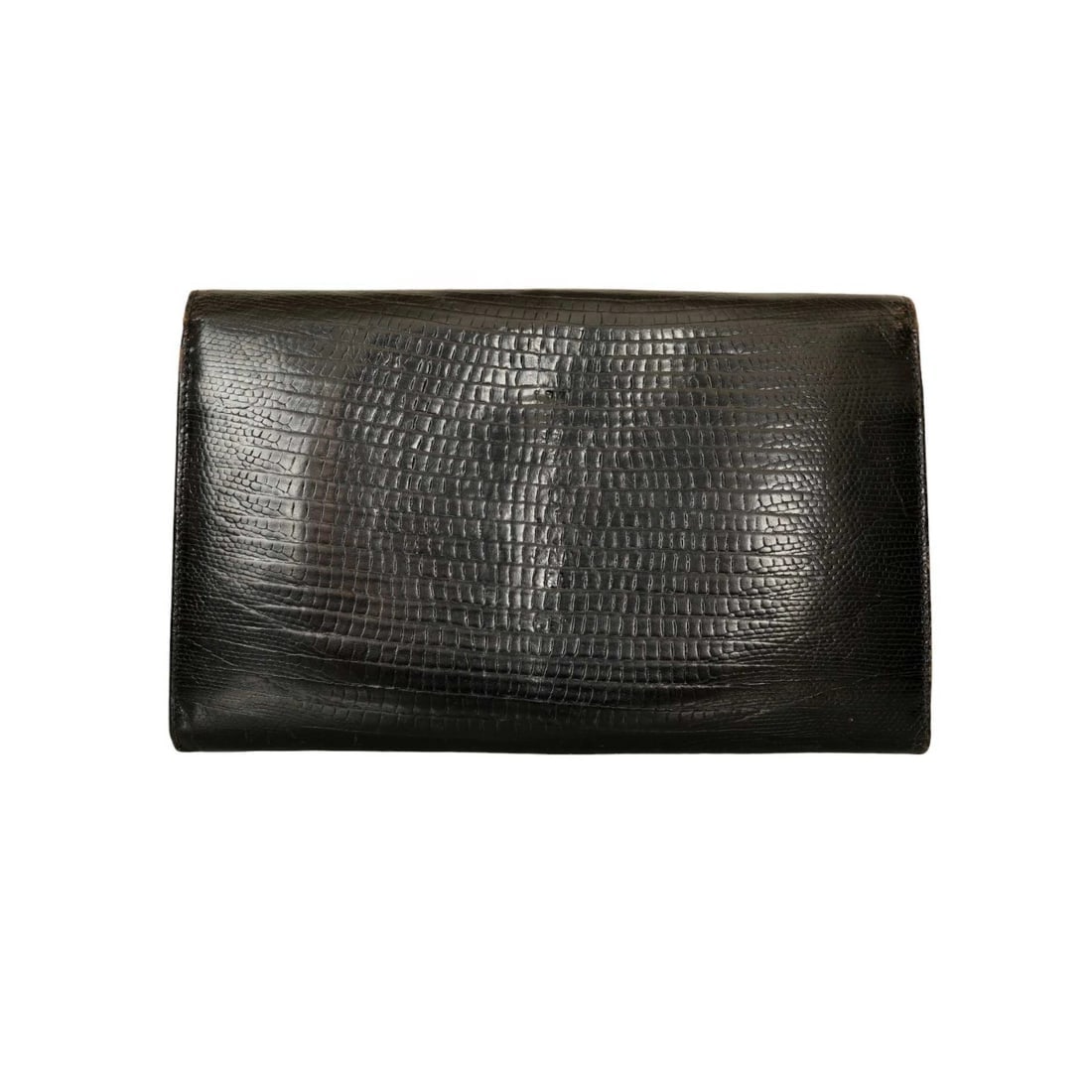 Gianfranco Ferre Black Lizard Leather Flap Top Clutch Bag Goldtone Lion Paw - 2