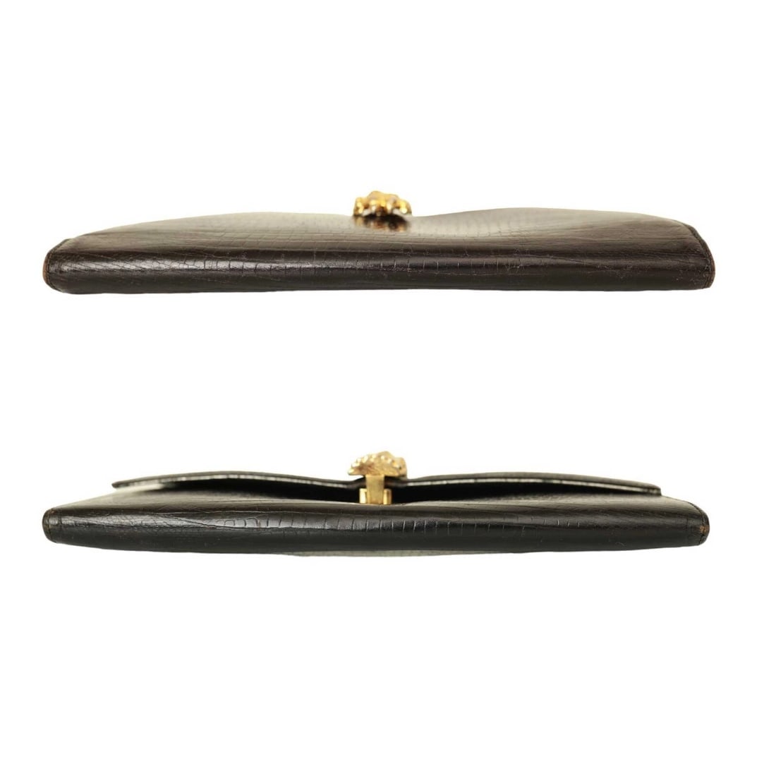 Gianfranco Ferre Black Lizard Leather Flap Top Clutch Bag Goldtone Lion Paw - 4
