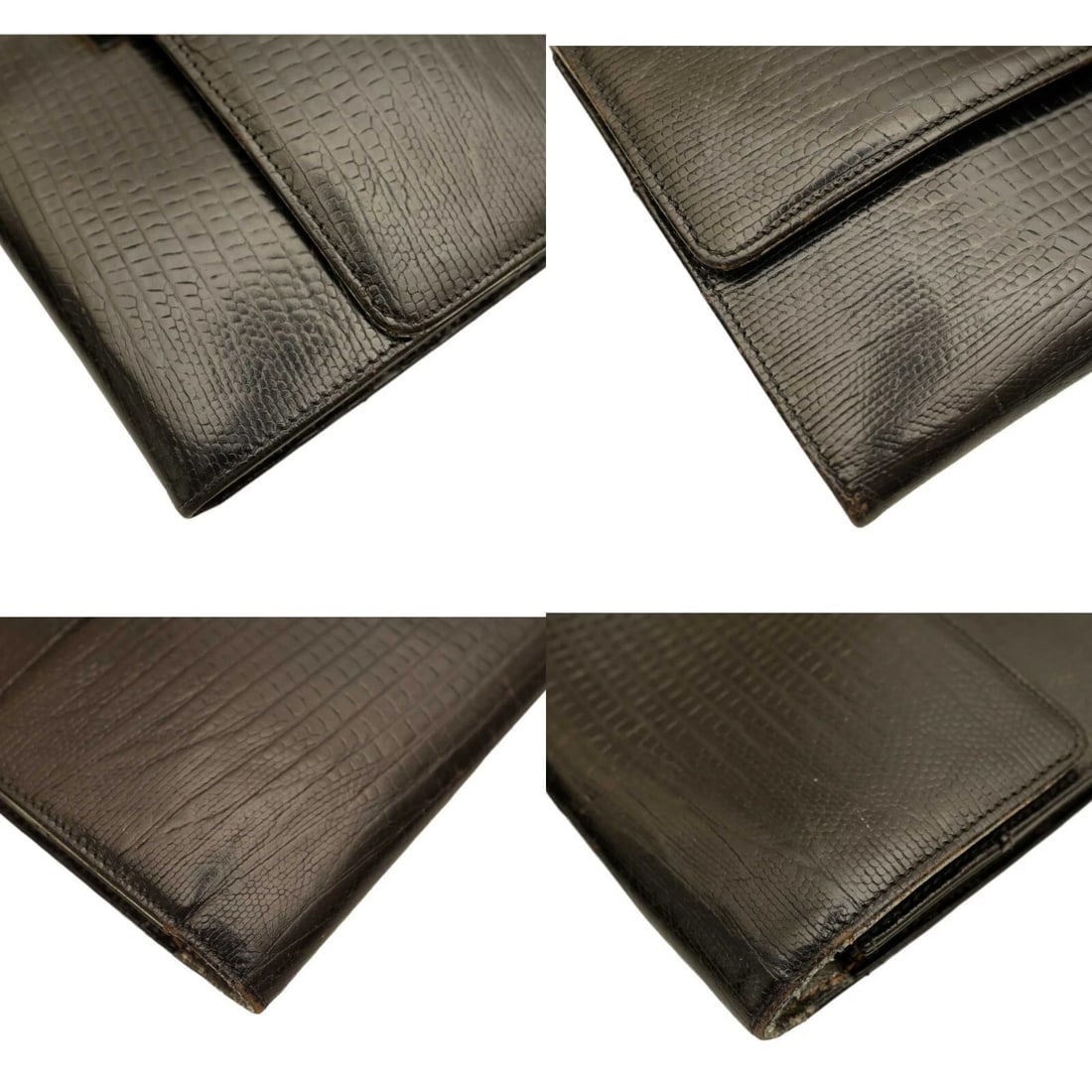 Gianfranco Ferre Black Lizard Leather Flap Top Clutch Bag Goldtone Lion Paw - 5