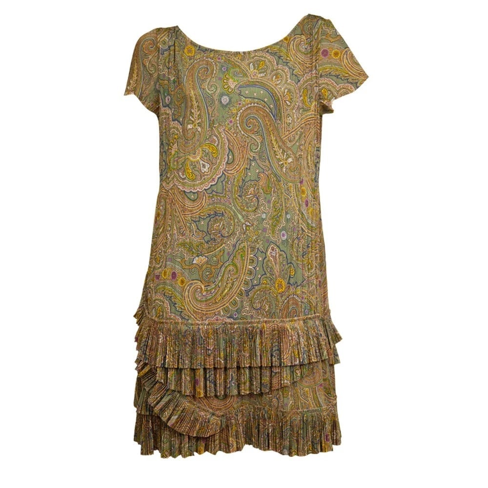 ETRO Multicolor Paisley Print Short Sleeve Ruffled Mini Pleats Mini Dress 40 - 2