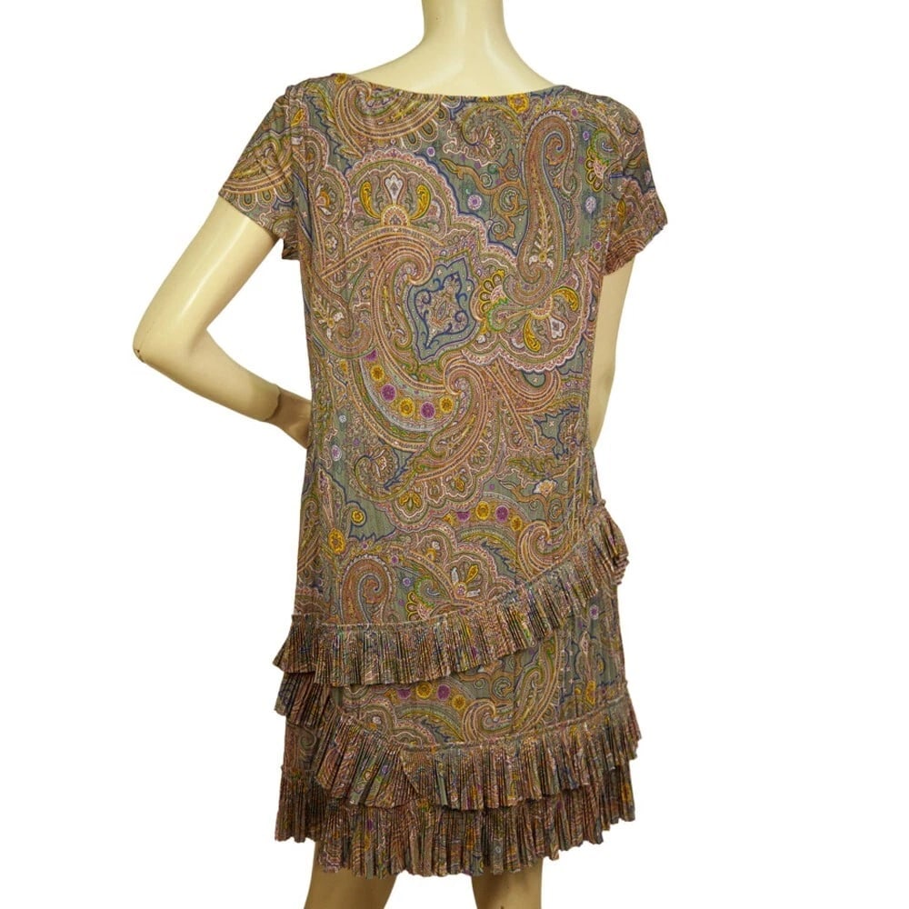 ETRO Multicolor Paisley Print Short Sleeve Ruffled Mini Pleats Mini Dress 40 - 3