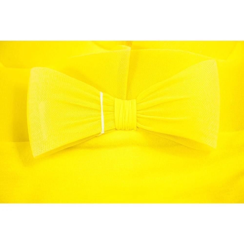 Bright Yellow Bodycon Below Knee Length Sleeveless Bow Midi Dress - 6