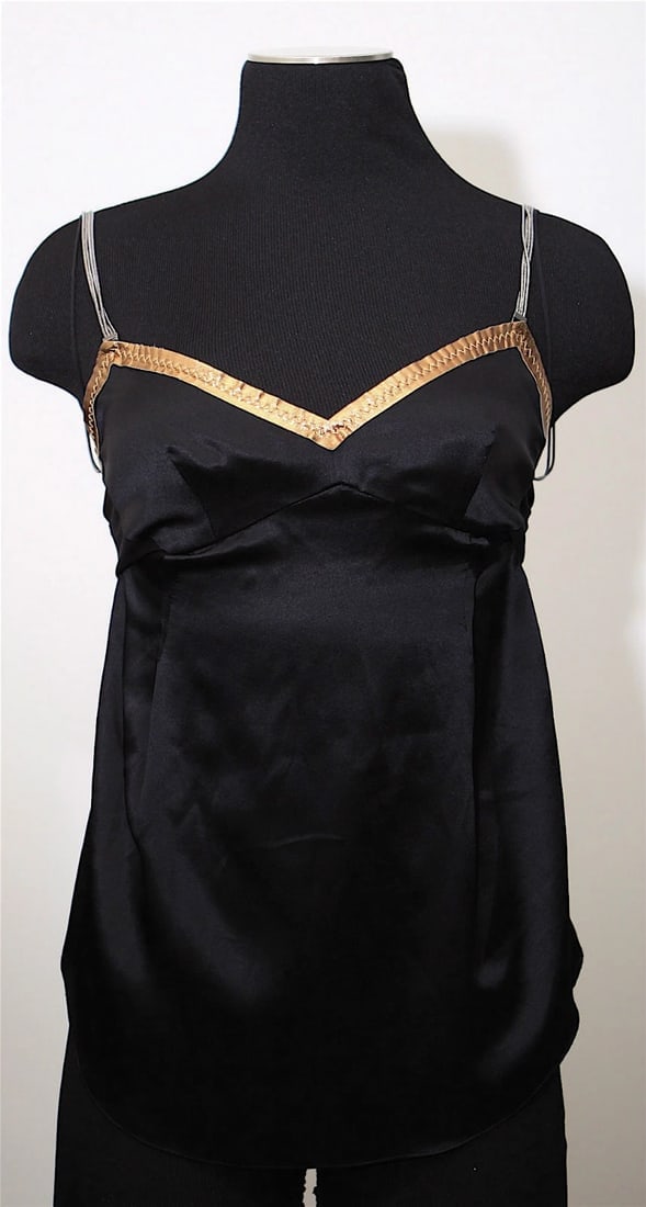 DOLCE & GABBANA MADE IN ITALY SILK LEATHER CHAIN STRAPS TOP TANK TOP BLOUSE - 3