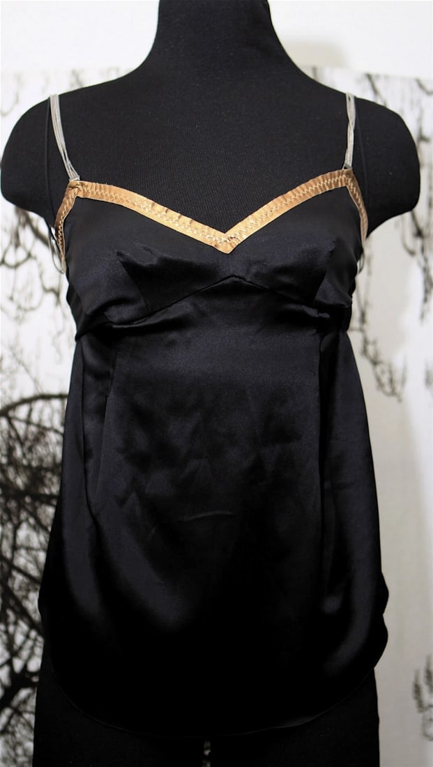 DOLCE & GABBANA MADE IN ITALY SILK LEATHER CHAIN STRAPS TOP TANK TOP BLOUSE - 4