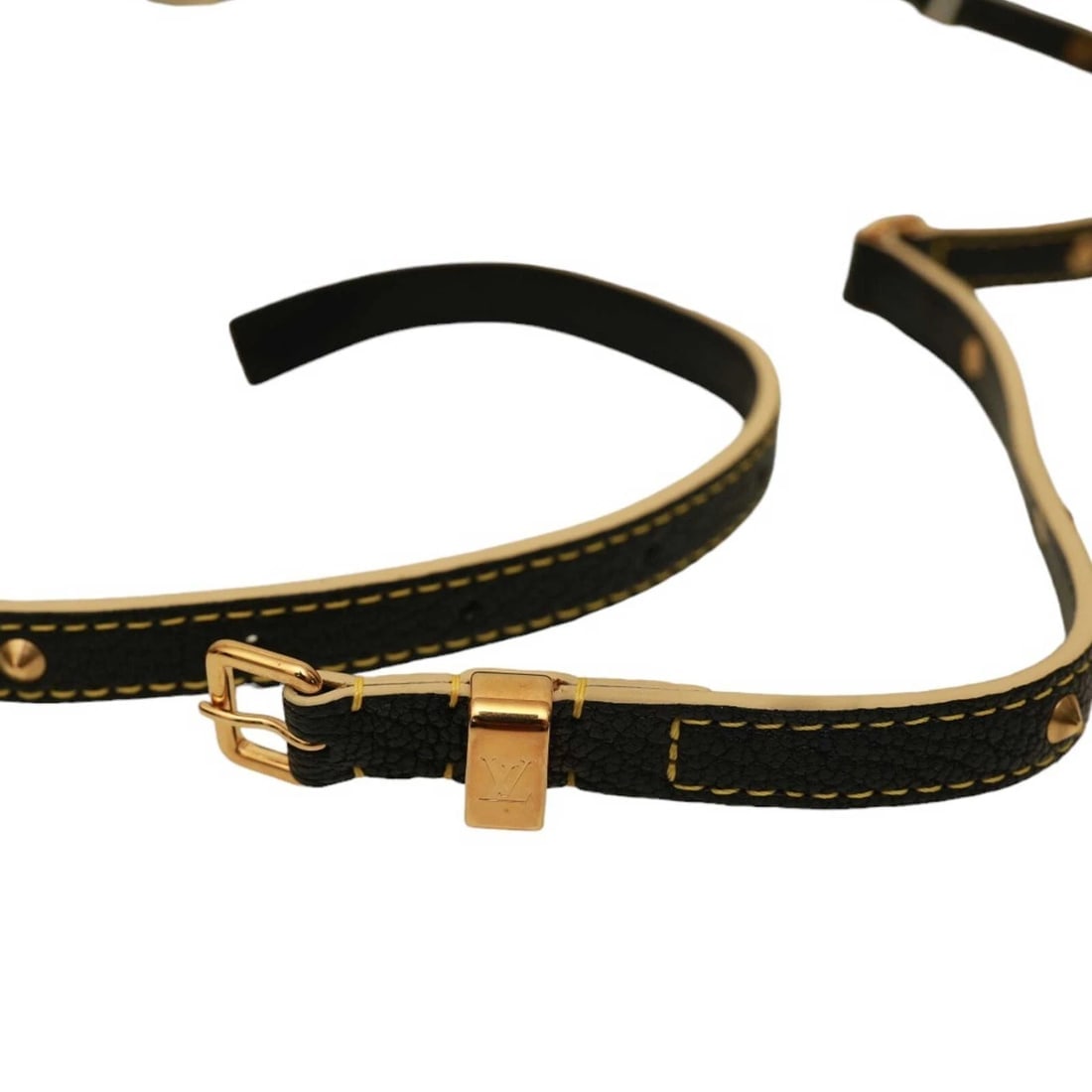 Louis Vuitton Black Leather Pyramid Studded Long Double Wrap Thin Skinny Belt - 5