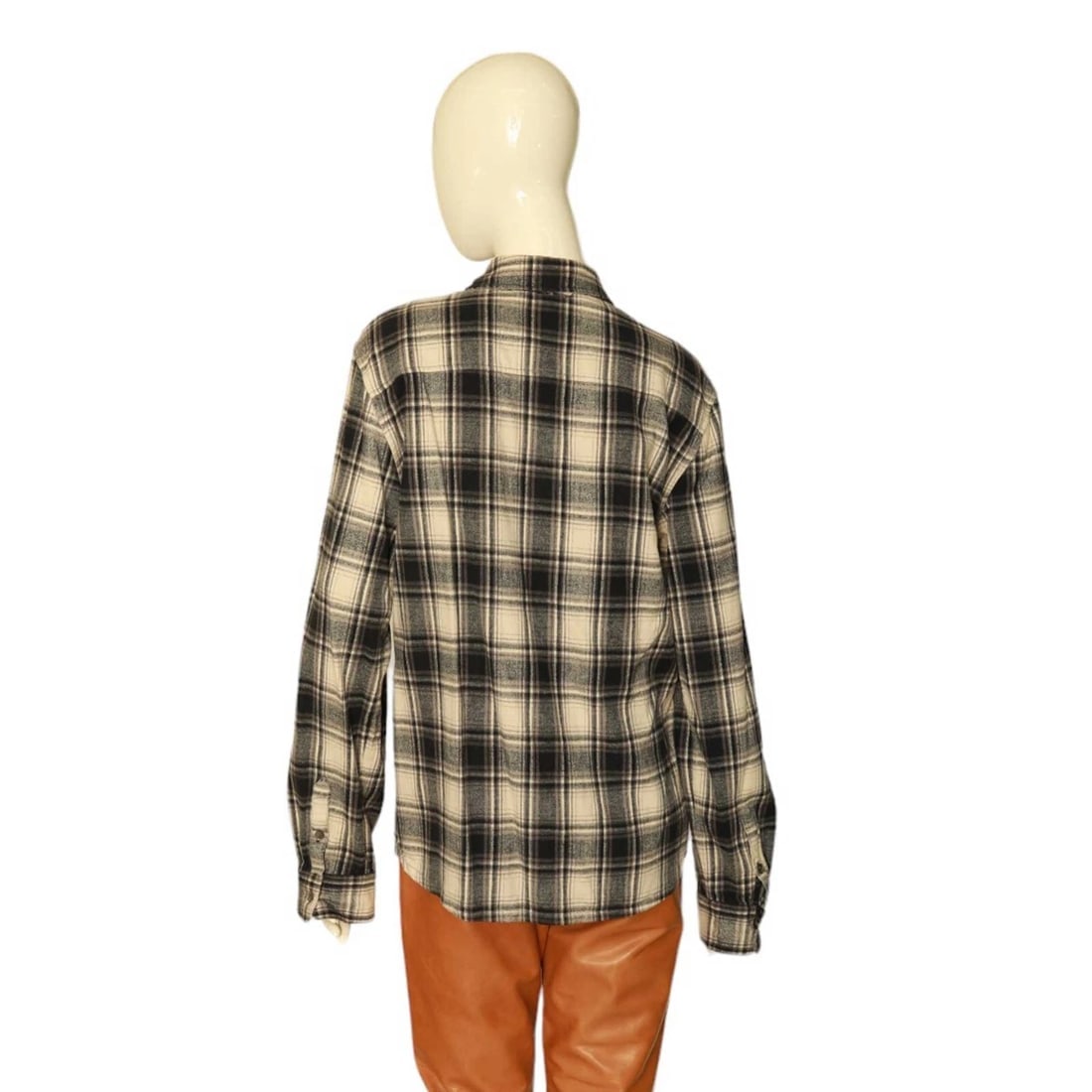 James Perse Cream Black Check Cotton Button Down Flannel Shirt Top size 1 - 2
