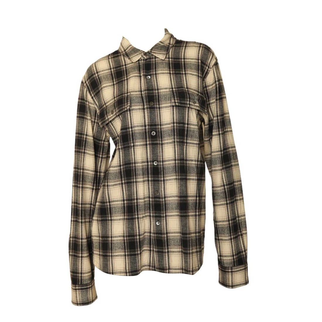 James Perse Cream Black Check Cotton Button Down Flannel Shirt Top size 1 - 3