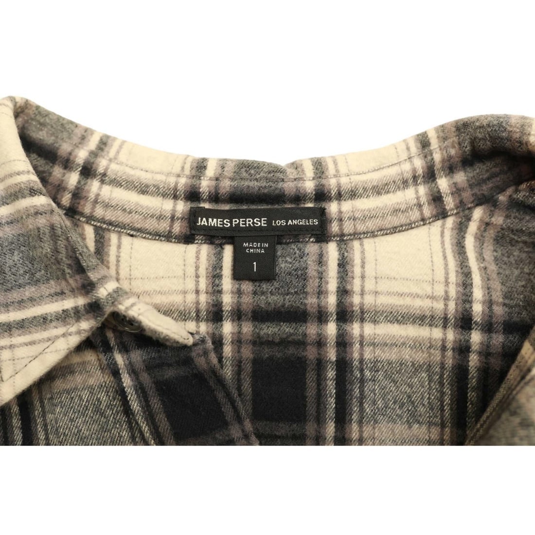 James Perse Cream Black Check Cotton Button Down Flannel Shirt Top size 1 - 4